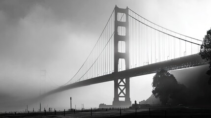 Fototapeta premium Foggy monochrome view of iconic bridge