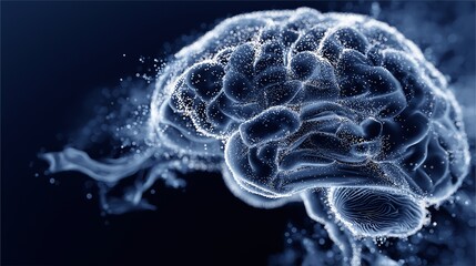 An artistic rendering of a human brain, the central hub of thought and emotion, visualized in a semi-transparent and glowing artistic style.
