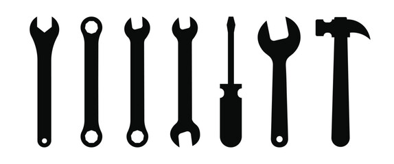 Black silhouette of wrenches vector, Setting tools symbol vector