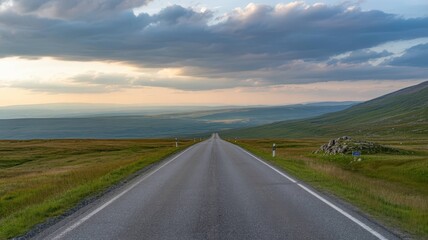 Naklejka premium Empty Road Extending to Horizon Collection - Journey and Adventure Concepts