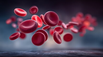 Fototapeta premium Close up of red blood cells in motion