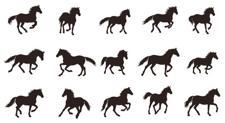 Obraz premium Collection of Running Horse Silhouettes