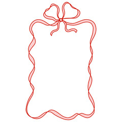 Whimsical red ribbon frame with coquette bow. Hand-drawn decorative border in romantic feminine style. Perfect for girly notes, digital scrapbooking, greeting cards, and packaging design.