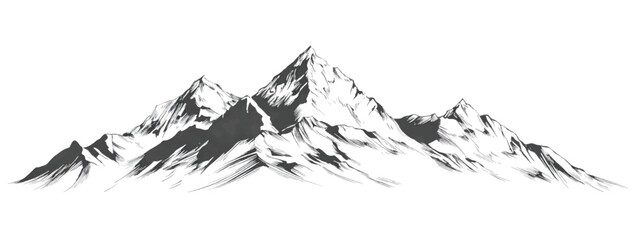 Majestic mountain range illustration monochrome peaks and valleys scenic landscape drawing detailed topography sketch of rugged terrain vector art