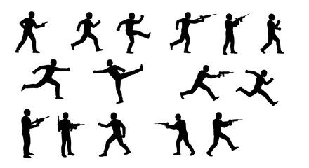 Silhouettes of Soldiers in Action Poses with Firearms