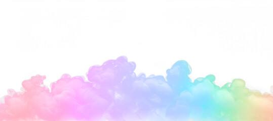 Soft pastel color rainbow stage smoke effect transparent PNG cutout, isolated background. Smog gathering at the bottom, dynamic element