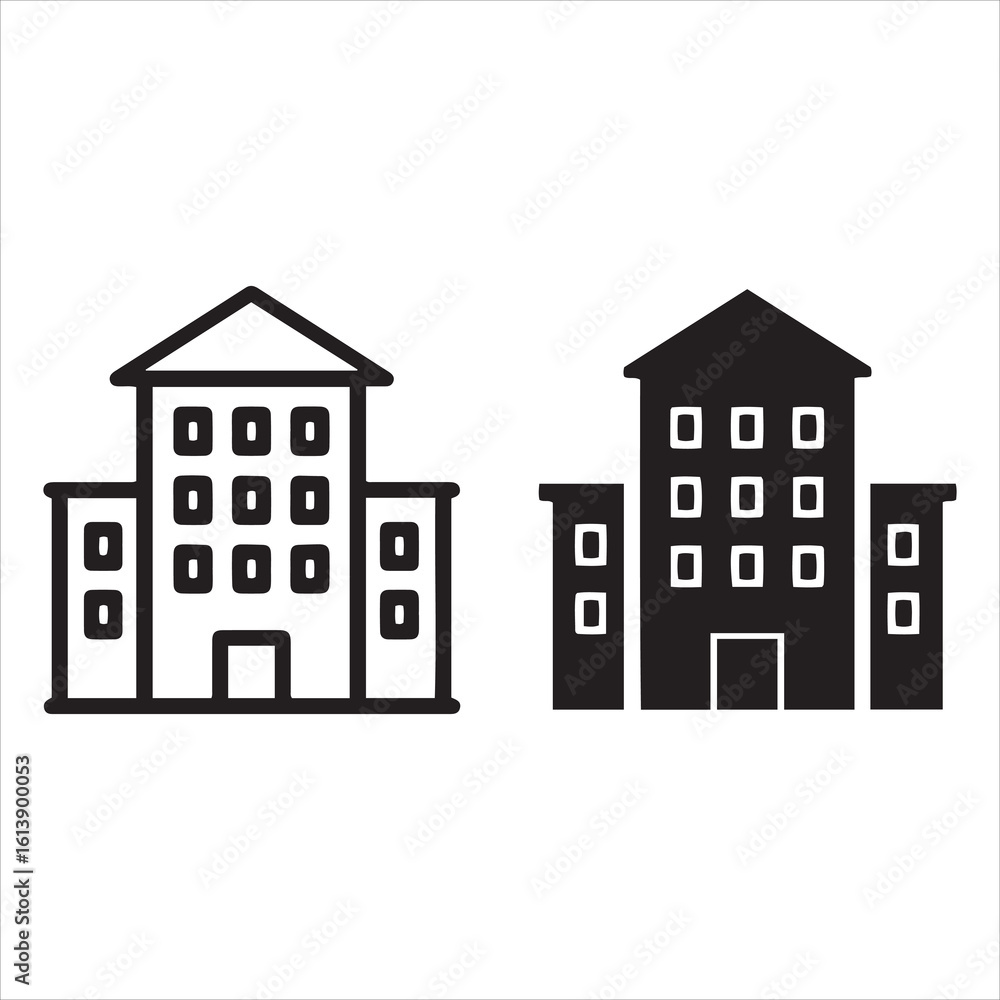 Poster two styles of building icons representing architecture
