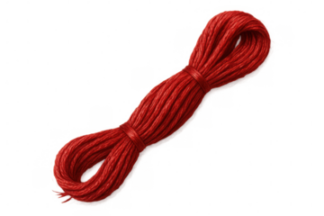 Red embroidery floss skein isolated on a transparent background, perfect for creative projects and designs