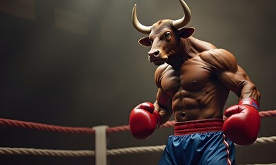 Powerful Muscular Bull Boxer Dramatically Posing in Boxing Ring
