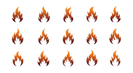 Stylized Flame Icons with Orange and Brown Gradient, Vector Illustration.