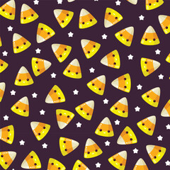 Kawaii candy corn Halloween pattern – swatch available in swatches panel – cute seamless background with stars
