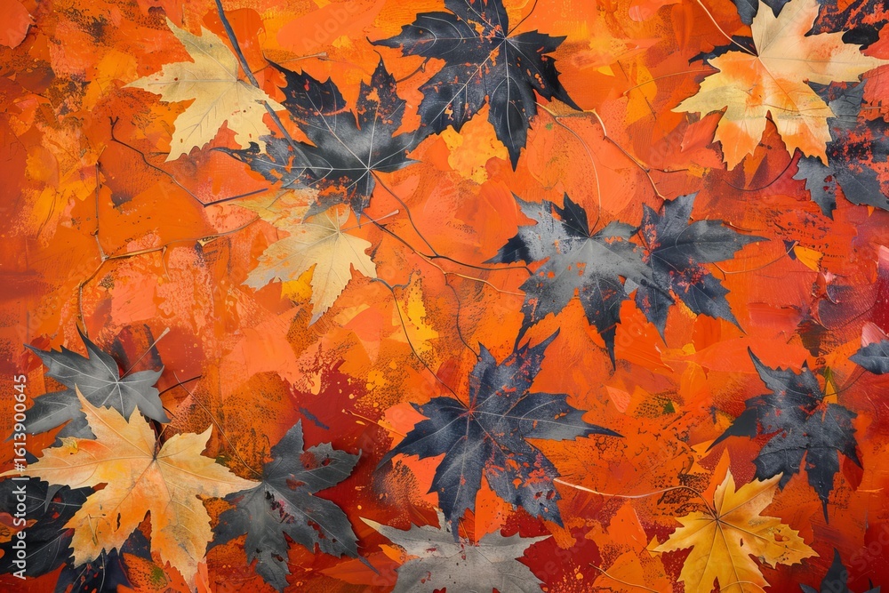 Poster autumnal background showing colorful maple leaves creating seasonal pattern