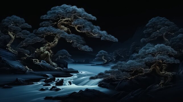 Serene and peaceful scene of a river with trees lining the banks