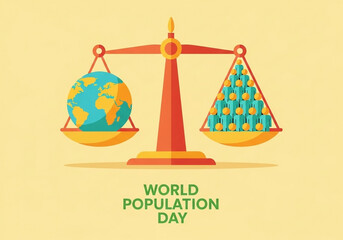 A simple, stylized illustration of a balance scale.  On one side is a globe, representing the world