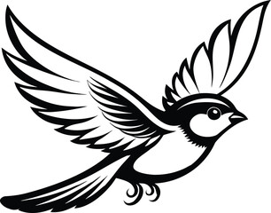 Chickadee bird silhouette, songbird line art, minimal wildlife vector, perched bird drawing, nature illustration design