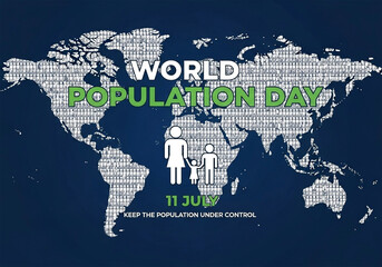 A stylized graphic design for World Population Day.  The image features a dark blue background