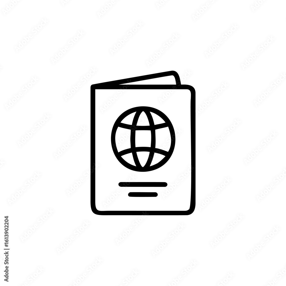 Poster outline passport icon with globe lines on travel document
