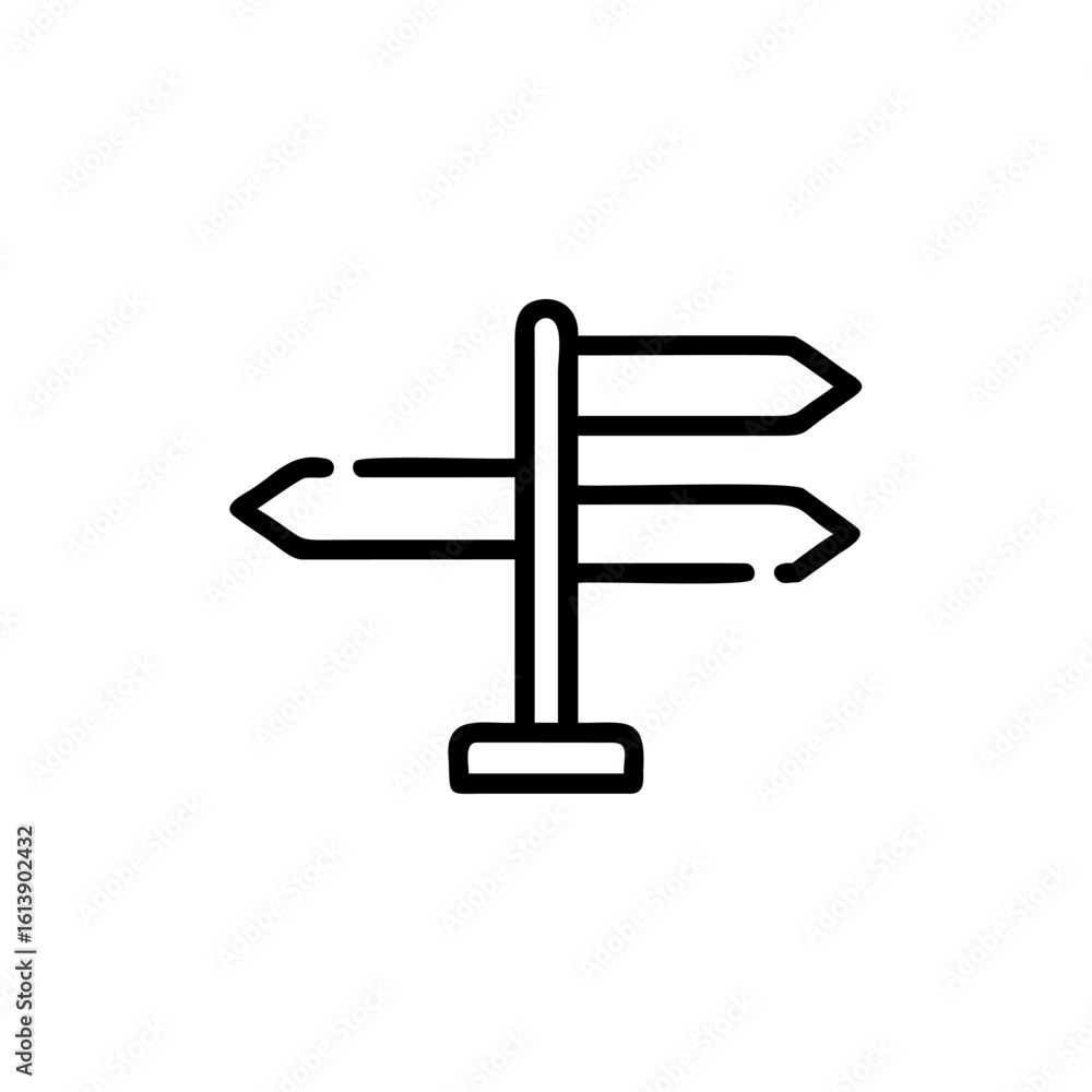 Aufkleber outline signpost with three directional arrows on navigation choice