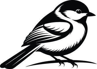 Chickadee bird silhouette, songbird line art, minimal wildlife vector, perched bird drawing, nature illustration design