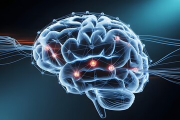 3D Illustration of a Human Brain with highlighted neural pathways