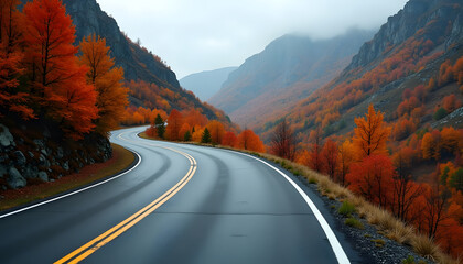 A stunning autumn drive through a mountain pass surrounded by fall colors