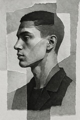 Fragmented Collage Portrait of a Man in Profile

Torn Paper Composition of a Male Face in Monochrome

Abstract Profile Portrait in Black and White Collage Style