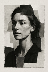 Fragmented Collage Portrait of a Woman in Black and White

Abstract Torn Paper Composition of a Female Face

Artistic Mixed Media Portrait Featuring Assembled Fragments