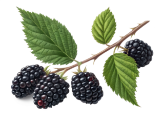 Ripe Blackberries on a Branch with Leaves
