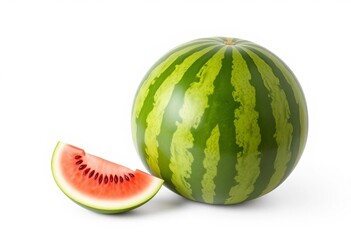 A perfectly round green watermelon on a white background,   sphere,  organic