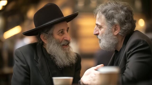 Dialogue Between Hasidic and Secular Arab Over Coffee