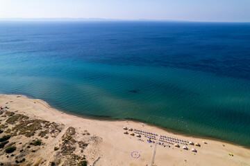 Enez Beach in Gulf of Saros (Saros Bay). Aerial view of sea. Tropical landscape with clear turquoise water.