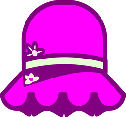 Pink baby hat with decorative flowers and scalloped brim  .vector