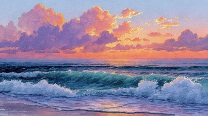   Sunset on Water - Wave, Shoreline, Clouds