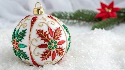 Christmas decoration isolated on white background. Festive holiday ornament with pine branches, baubles, ribbons, and seasonal decor. AI GENERATED.