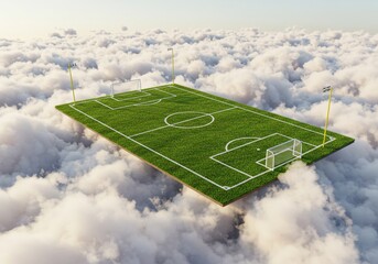 A football field floats serenely among the clouds in the sky