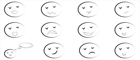 Set of hand-drawn emoji-style faces showing various emotions like happy, sad, angry, and more. Perfect for comics, notes, education, and creative infographics.