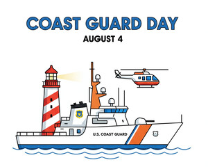 Patriotic Tribute to Coast Guard Heroes on National Celebration Day, American Coast Guard Boat on Duty at Sea During Coast Guard Day