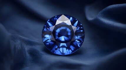 A radiant blue gemstone, a symbol of luxury and beauty, resting gracefully on a luxurious satin fabric