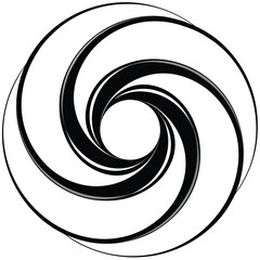Illustrate a spiraling helix shape, using clean black curves, with negative space between each curve