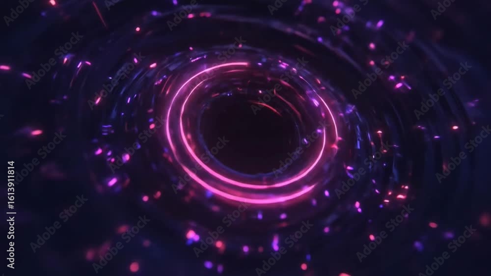 Wall mural neon sci-fi vortex tunnel spinning with particles in deep space.