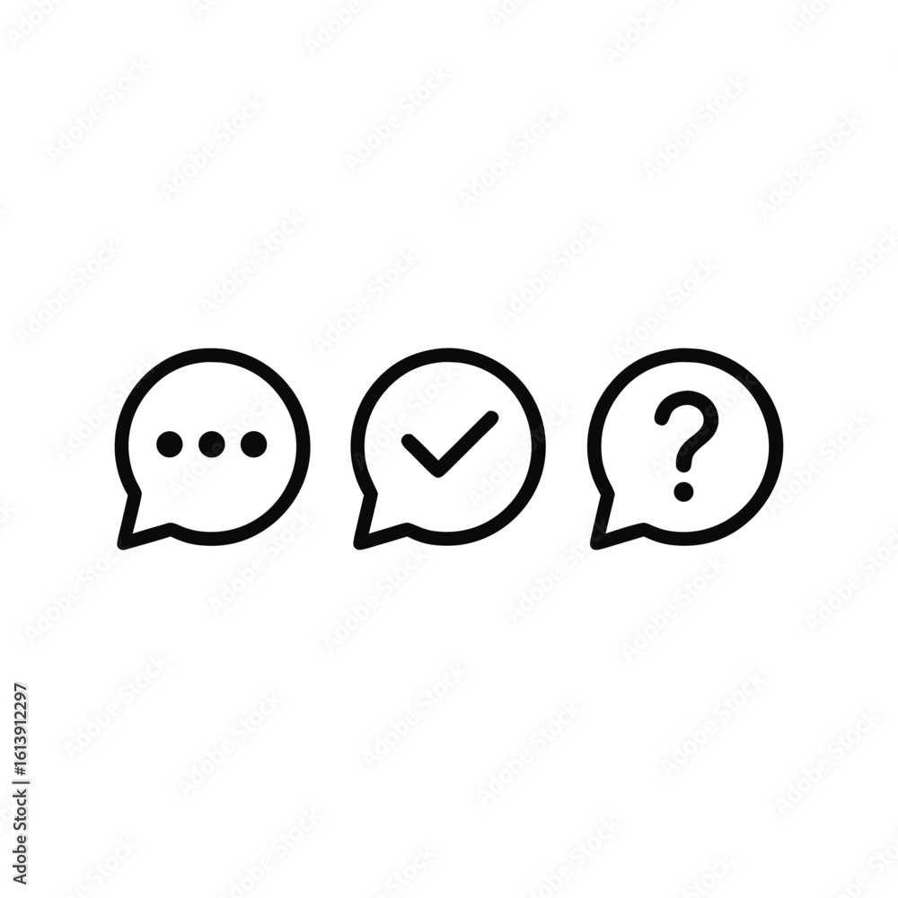 Poster communication styles represented by speech bubbles showing waiting, confirmation, and questioning in