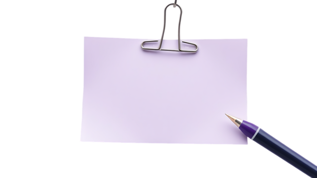 Hand-drawn blank purple note paper with clip isolated on white background