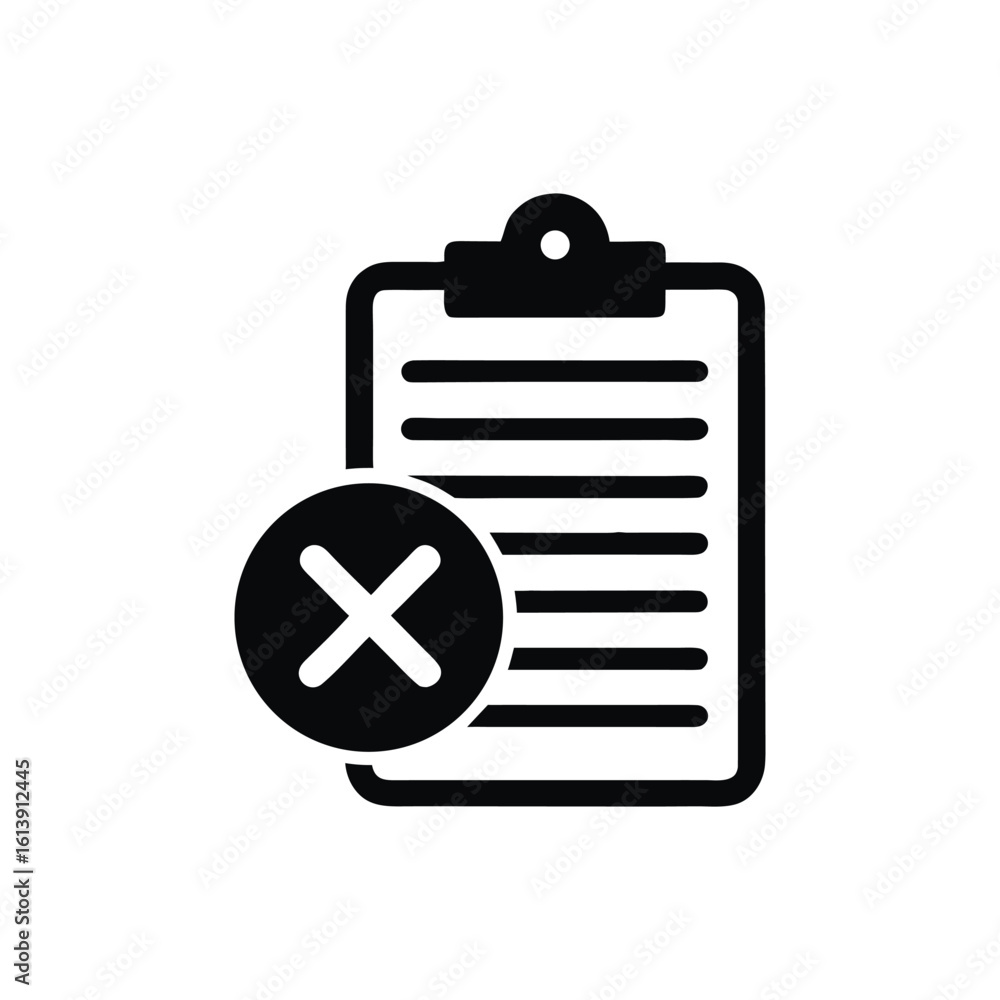 Poster rejected document form icon with crossed circle symbolizing cancellation or disapproval of informati