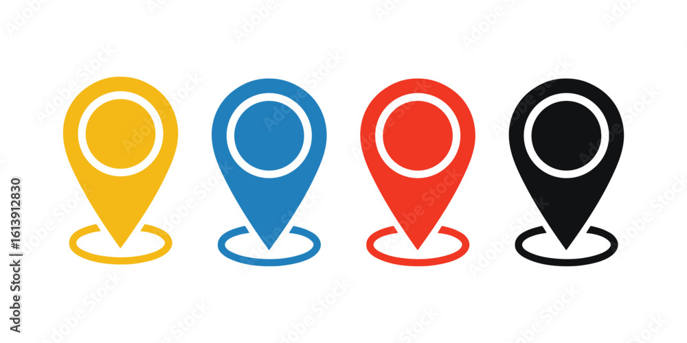 Poster colorful map pointer icons representing location pinpointing destination navigation and geolocation 