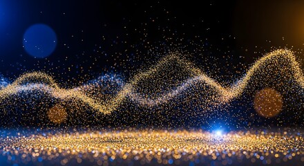 A clear photo of a blue and yellow object surrounded by numerous tiny dots