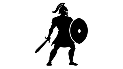 Black Silhouette Roman Gladiator Shield Sword black and white