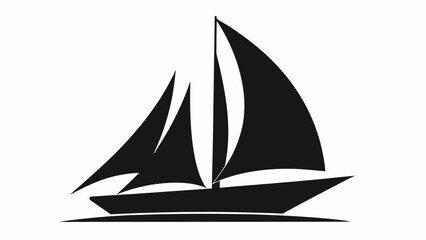Black Silhouette Sailing Yacht Full Sails Side Angle