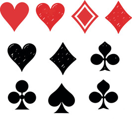 Collection of hand drawn playing card suits silhouette