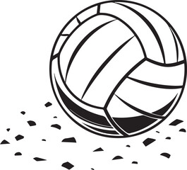 A stylized line drawing of a volleyball resting on a surface with small scattered dots isolated on transparent background