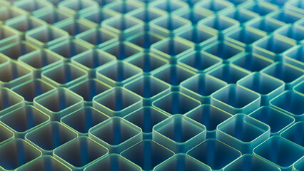 Frosted glass green 3D cubes pattern, abstract technology background